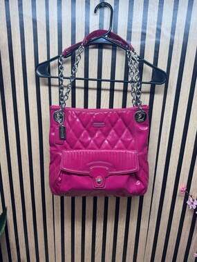Coach Quilted Patent Leather Chain Shoulder Bag Pink